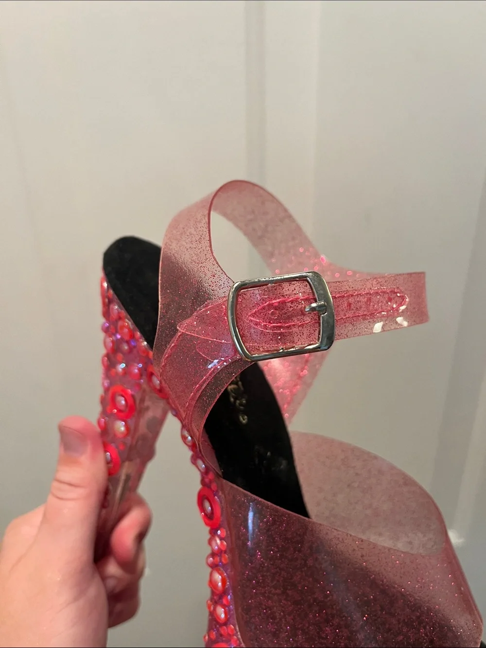 Sexy Pleaser Pink Glitter Platform Heels with Ankle Strap👠👠